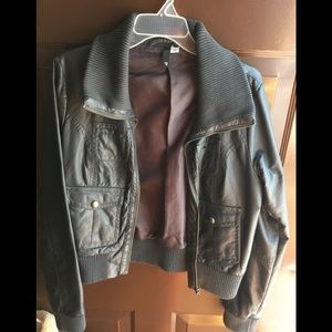 Gray Bomber Leather Jacket - Size 12 - Very Trendy